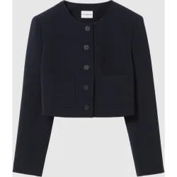 Chaqueta de mujer con cuello redondo y tapeta de botones
