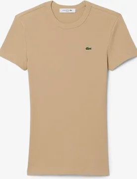 Camiseta de mujer de canalé de algodón de corte ajustado de manga corta - Lacoste - FashionsVida
