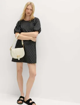 Pure Cotton Printed Mini Relaxed Smock Dress Black Mix female - M&S - FashionsVida