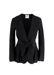 Black Linen Blend Belted Jacket