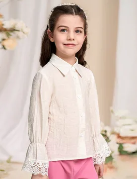 Camisa casual de manga larga con botones al frente en unicolor para niña joven - Shein - FashionsVida