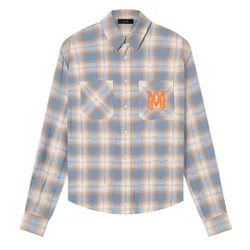Mens Ma Vintage Stencil Plaid Blue - Pale Blue Cotton - Size Medium