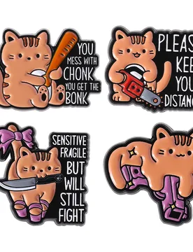 Cute Cat with Knife Guns Brooch Enamel Pins PLEASE KEEP YOUR DISTANCE Brooches Collar Lapel Badge Jewelry Gift for Kids Friends - Aliexpress - FashionsVida