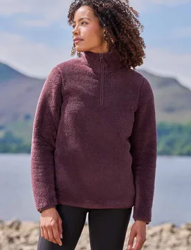 Women's 'Teddy' Breathable Warm Cosy Half Zip Fleece Teddy Borg Sweatshirt in Brown Size: 22 - Brown - Size: 22 - Mountain Warehouse - FashionsVida