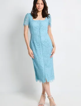 Womens Lace Button Midi Dress - Blue Polyamide - Size 20 Uk - Wallis - FashionsVida