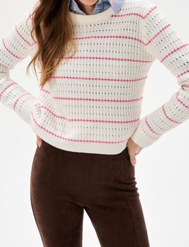 Maglione traforato a righe - panna
