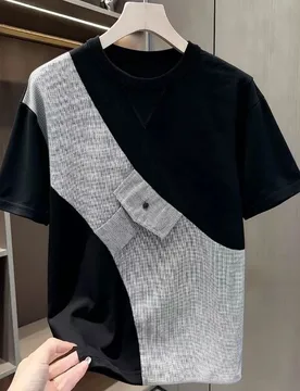 Summer New Men Black Gray Woven Patchwork T-Shirt Crew Neck Pocket Decor Loose Oversized Plus Size Short Sleeve Casual Tops - Aliexpress - FashionsVida