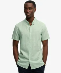 Superdry Herren Kurzarmhemd aus Baumwoll-leinen mit Lockerer Passform Green - Größe: Xxl