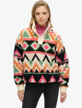 Superdry Damen Superweicher Bedruckter Teddy-fleece Creme/schwarz/orange - Größe: 36 - 94.99 - FashionsVida