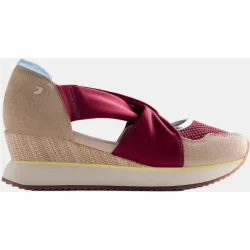 Zapatillas abiertas piel y rejilla cuña