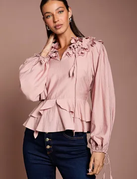 Women's 3D Floral Blouson Sleeve Blouse in Blush Size: 14 - Blush - Size: 14 - Coast - FashionsVida