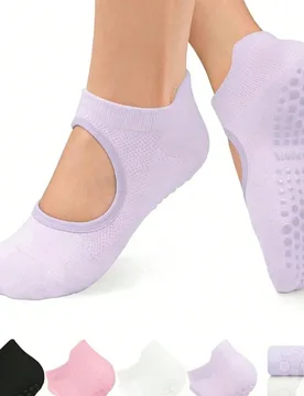 Pares de calcetines de yoga y pilates transpirables y antideslizantes de malla, calcetines de barco de algodón puro para mujer - Shein - FashionsVida