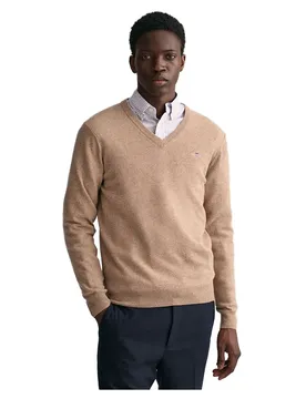 Pull à Col En V Superfine Lambswool Dark Sand Melange XL