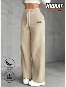 Pantalones casuales de pana con cordón en la cintura para mujer, adecuados para uso diario casual y al aire libre, primavera/otoño e invierno - Shein - FashionsVida