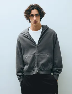 Sweat À Capuche Zippé À Clous Xl Gris - Bershka - FashionsVida