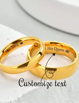 Piezas Anillos de pareja personalizados de acero inoxidable, 4mm/6mm, color oro/plata, adecuados para boda, matrimonio, amor eterno, sin empañamiento - Shein - FashionsVida