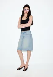 Midi-Jeansrock MITTELBLAUER WASHED-LOOK IM HELLEN JEANSBLAU 38