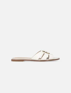 Ciabattine flat Milly in pelle bianca e logo Love Birds con bordo dorato - PINKO - FashionsVida