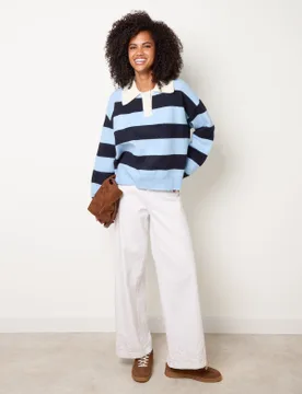 Stripe Knit Polo Jumper - S/M / BLUE - female - Blue Vanilla - FashionsVida