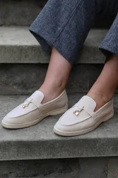 Women's 'Pegasus' Slip On Trim Loafers With Accessory Detailing in Beige Size: 6 - Beige - Size: 6