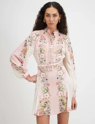 Floral Mini Shirt Dress Pink Mix female