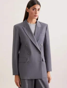 Zweireihiger Blazer mit Pattentaschen aus einer Wollmischung Grau 42 - Seidensticker - FashionsVida