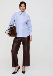 Dapper Double Placket Stripe Shirt In Blue - 8