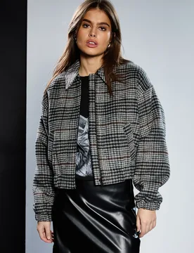Womens 1.8.1.8 Check Bomber Jacket - Grey - Size 8 Uk - Runway - FashionsVida