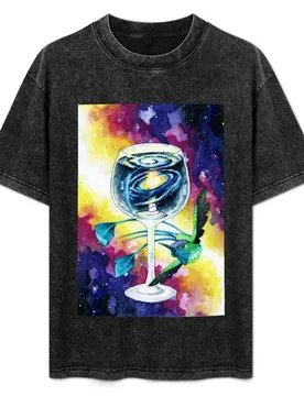 Fantasy Space Hummingbird- Galaxy in a Wine Glass T-Shirt Basic Plain Short Sleeve Crew Neck Tee - Aliexpress - FashionsVida