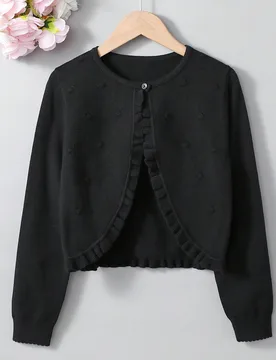 Chaqueta corta de manga larga con volantes de unicolor para niña preadolescente, primavera y otoño - Shein - FashionsVida