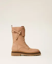 Bottines motardes en cuir avec empiècement