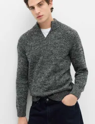 Lambswool Blend Regular Fit Half Zip Jumper Charcoal Mix male