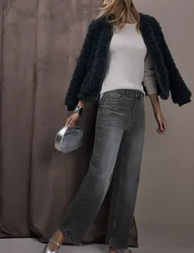 Wide Leg Jeans female Grau