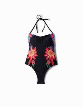 Bañador bandeau selva, Mujer, Negro, XS