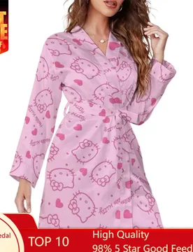 Hello Kitty Bathrobe Womans Sanrio Cartoon Long Sleeved Robe Breathable Dressing Gown Casual Loungewear Sleepwear Home Clothing - Aliexpress - FashionsVida