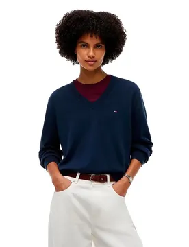 Maglione Con Scollo A V Dw0dw23362 Dark Blue S