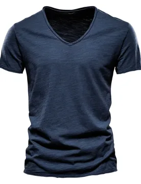 Summer Men's New Solid-color Bamboo Cotton V-neck Short-sleeved T-shirt Pure Cotton Hot-selling Men's Clothing Trendy Models - Aliexpress - FashionsVida