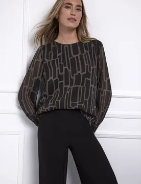 Gemusterte Chiffon Bluse female Braun