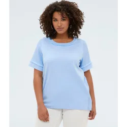 Camiseta de mujer bimaterial en mezcla de lino ajuste y diseño para el máximo confort