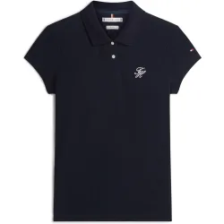 Polo de mujer entallado de manga corta con logo TH Script