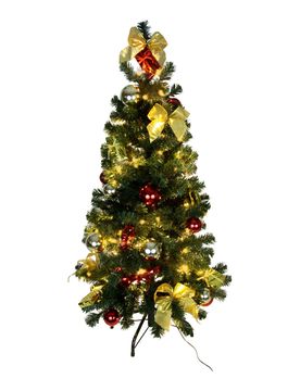 Künstlicher Weihnachtsbaum mit LED-Beleuchtung, geschmückt gruen
