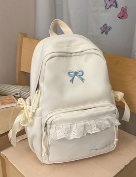 Mochila con lazo de encaje estilo preppy, mochila escolar diaria para adolescentes, mochila casual de campus para uso diario, mochila ligera y multifu