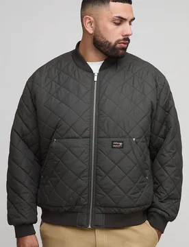 Men's Plus Quilted Carpenter Pocket Regular Fit Bomber Jacket Khaki Size 3X-Large Khaki 3XL - boohooMAN - FashionsVida