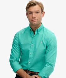 Superdry Herren Klassisches Oxford-hemd mit Langen Ärmeln Green - Größe: L