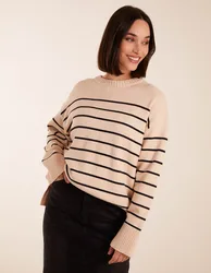 Thin Stripe Crew Neck Chunky Jumper - L / STONE - female