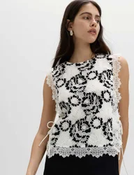 Lace Tie Detail Top Black Mix female