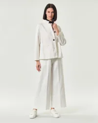 Jeans super wide bianco in misto cotone stretch con elastico inserito in vita