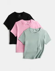 Pack Adaptive Cotton Rich Ribbed Short Sleeve T-shirts (2-16 Yrs) Pink Mix female