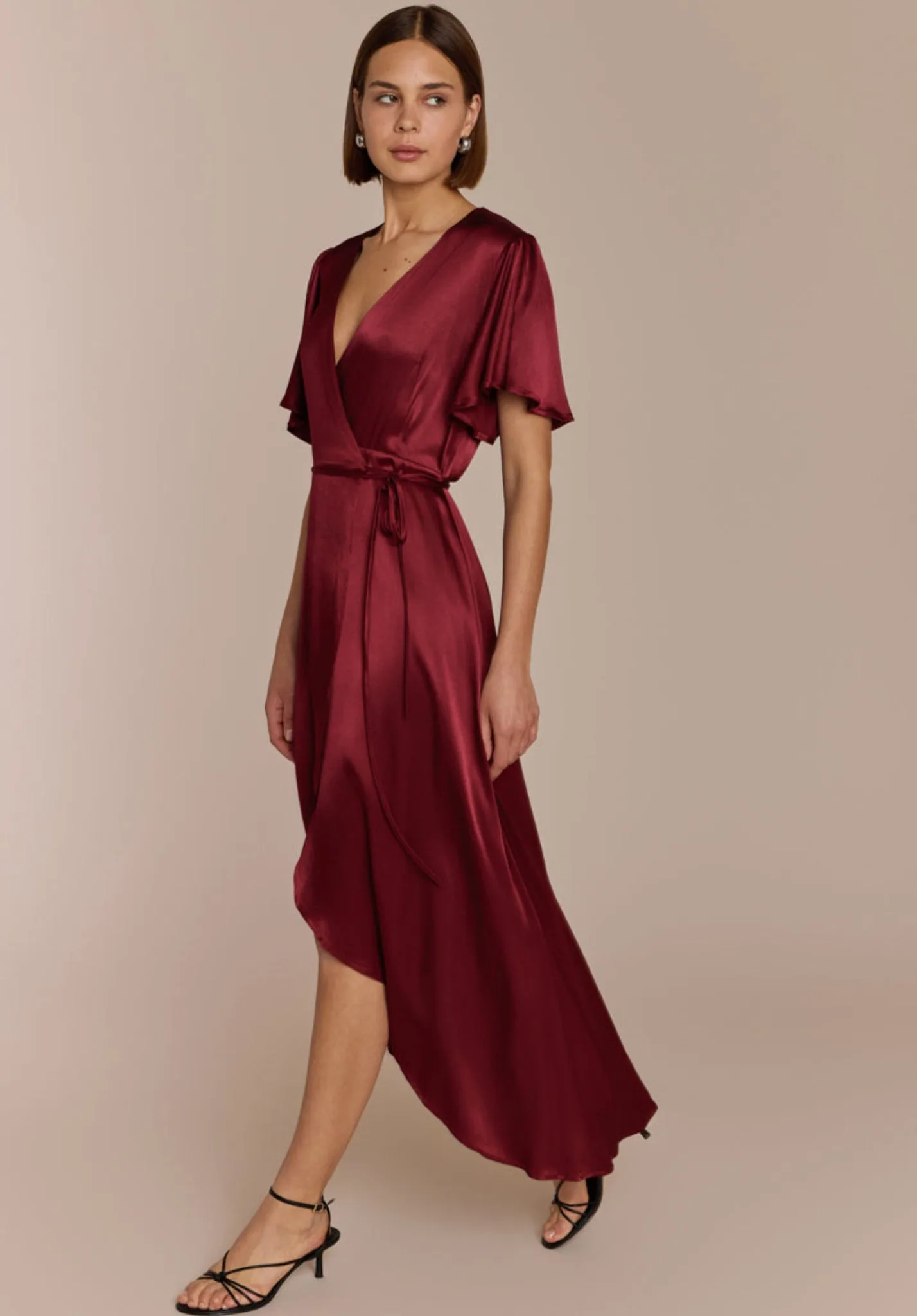 Florence Waterfall Dress in Chianti Satin - 8 - Rewritten - FashionsVida