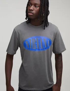 Men's Regular Nirvana Slogan License Print T-Shirt Charcoal Size X-Large Charcoal XL - boohooMAN - FashionsVida
